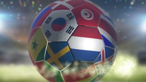 Σημαία Κάτω Χώρες σε ποδόσφαιρο μπάλα ποδοσφαίρου — Αρχείο Βίντεο