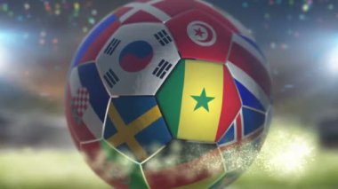 Stadyumdaki futbol topunda senegal bayrağı