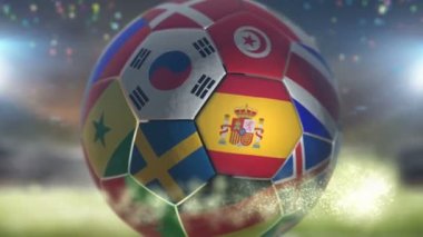 Stadyumdaki futbol topunda İspanya bayrağı