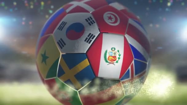 Futbol topunda Peru bayrağı — Stok video