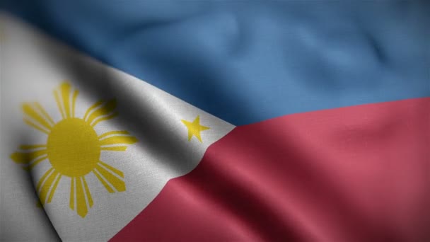 Filipinas bandera primer plano soplando en el viento — Vídeos de Stock