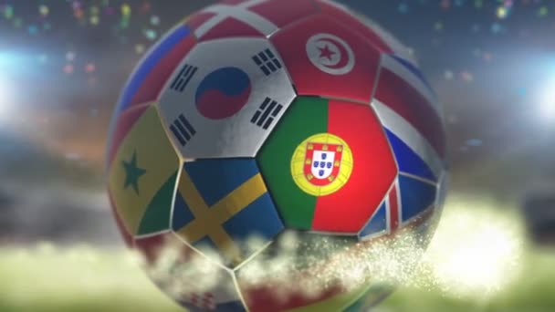 Bandeira portugal em uma bola de futebol bola de futebol voar — Vídeo de Stock