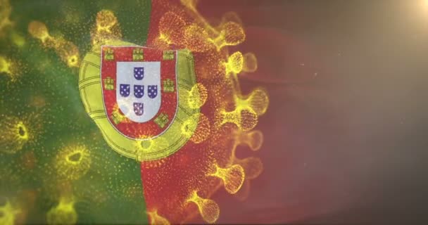 Bandeira de portugal com bactérias do vírus corona — Vídeo de Stock
