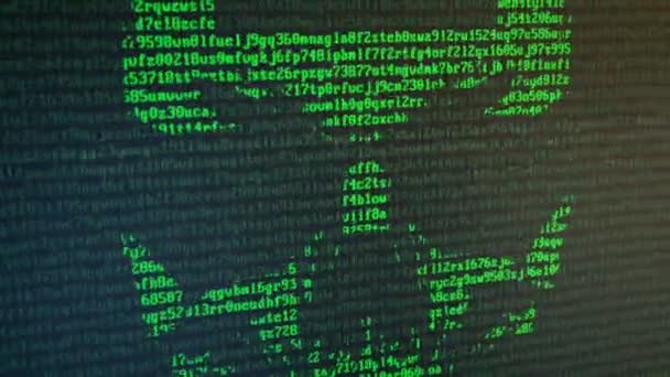 Ataque de vírus crânio com letras e números aleatórios — Vídeo de Stock