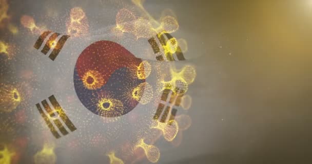 Südkorea-Flagge mit Coronavirus-Bakterien 4k — Stockvideo