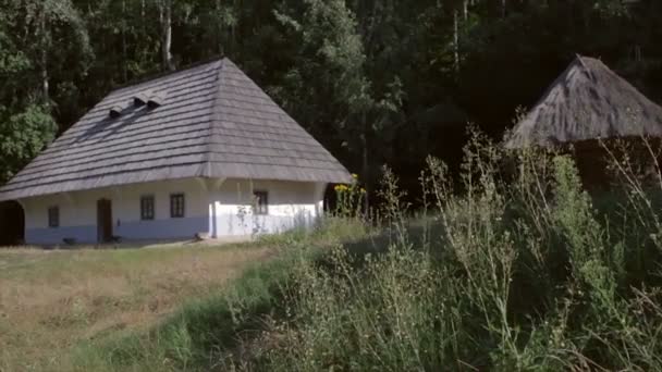 Een oud huis rieten dak huis van klei hut — Stockvideo