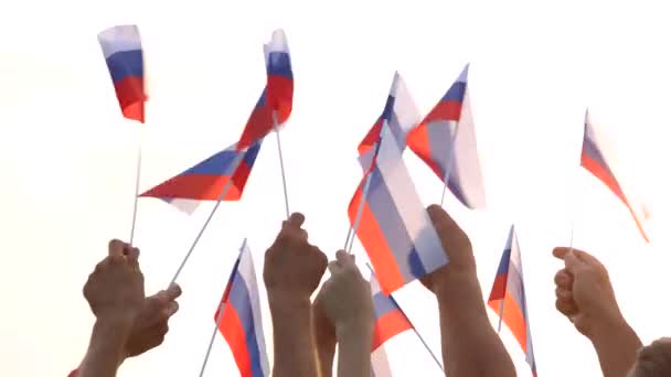 Ręce trzymające flagi Federacji Rosyjskiej — Wideo stockowe
