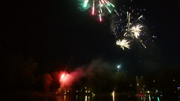 Fuochi d'artificio nuziali sul lago fuochi d'artificio festivi — Video Stock