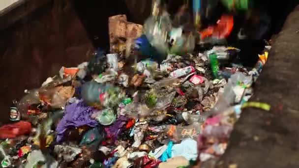 A buldózer újrafeldolgozásra szánt hulladékot csomagol — Stock videók