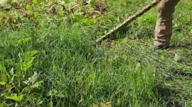 Köyde çim biçen bir adam