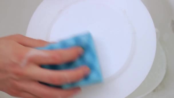 Cuci tangan piring dengan spons — Stok Video
