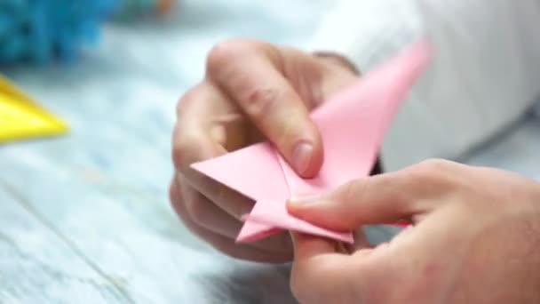 Uomo pieghevole rosa origami rana come fare facile origami rana — Video Stock