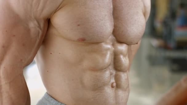 Gespierde romp bodybuilder met enorme spieren sterke mans romp — Stockvideo