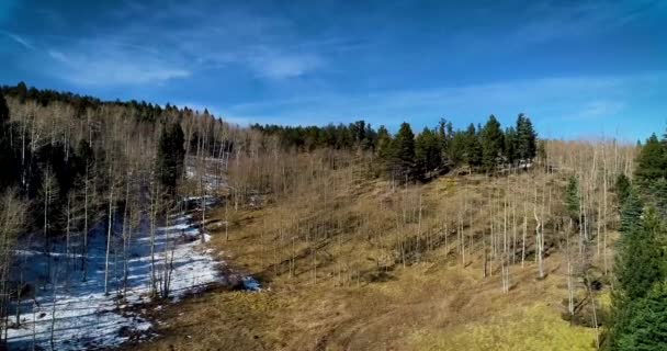 Imagens aéreas de um vale de montanha com resíduo de neve — Vídeo de Stock