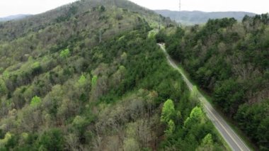 Dağlar ve ağaçlar arasında yol