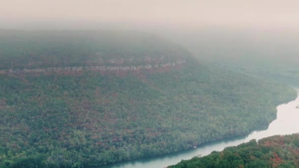 Imágenes brumosas de un río a través del bosque de montaña — Vídeos de Stock