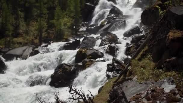 Rasande vatten i en stenig flod — Stockvideo
