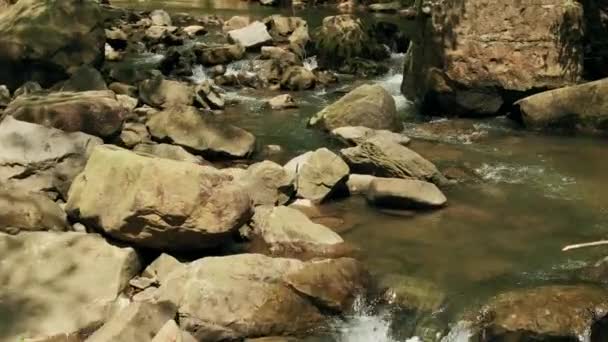 Sendero rocoso río naturaleza — Vídeo de stock