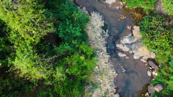 Отслеживание речной воды, которая заканчивается водопадом — стоковое видео