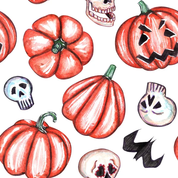 Patrón Sin Costuras Acuarela Halloween Theme Great Diseño Con Calaveras — Foto de Stock