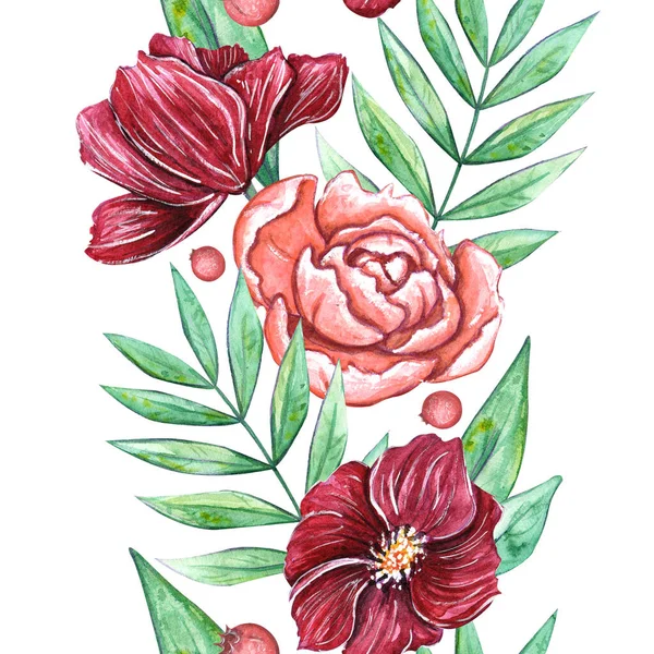 Aquarell Nahtloses Muster Mit Von Hand Gezeichneten Blumen Floraler Hintergrund — Stockfoto