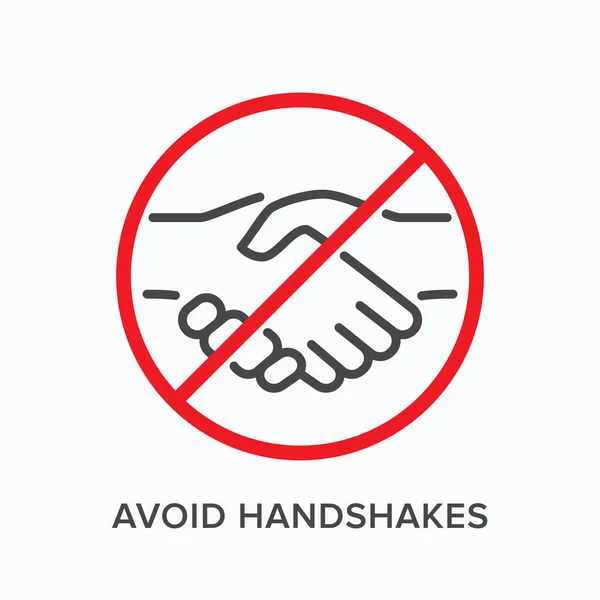 Undvik handskakningar linje ikon. Vektor skissera illustration av ingen hand skaka. Stoppa social kontakt tecken, pictorgam för förebyggande av coronavirus — Stock vektor