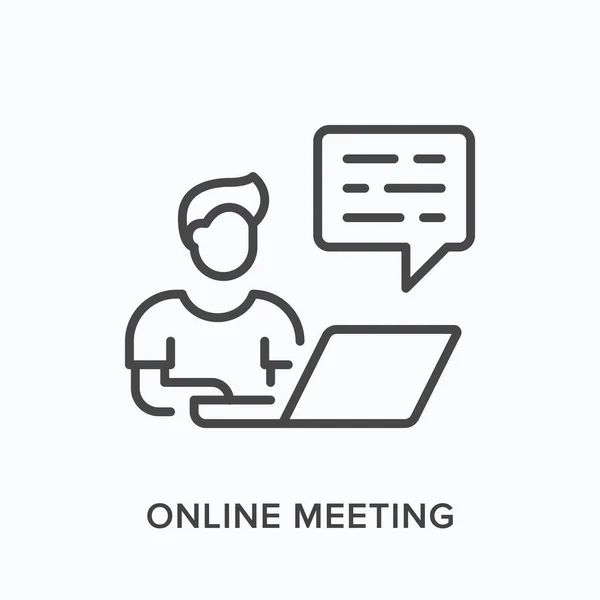 Distant work line icon. Vector outline illustration of video conference. Online business chat — Stock Vector