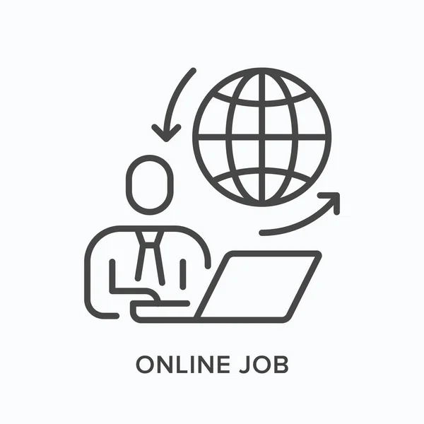 Online work line icon. Vector outline illustration distant working. Internet employment — Stock Vector