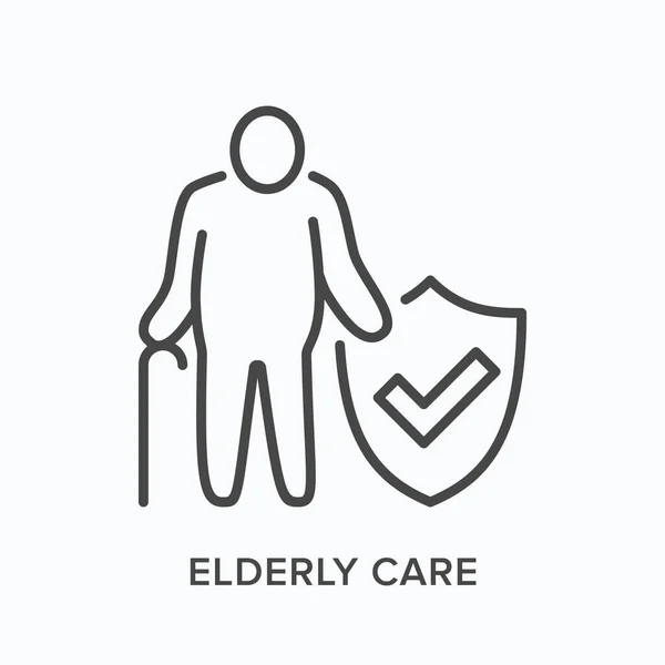 Ikonen för äldreomsorg. Vektor skissera illustration senior man sjukförsäkring skydd. Logotyp för vårdhem — Stock vektor
