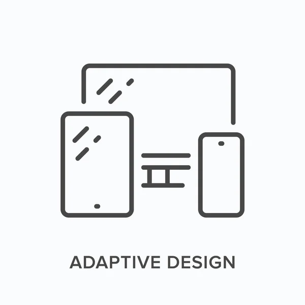 Adaptive design line icon. Vector outline illustration of computer, smartphone and tablet. Flexible mobile platform pictorgam — Stock Vector