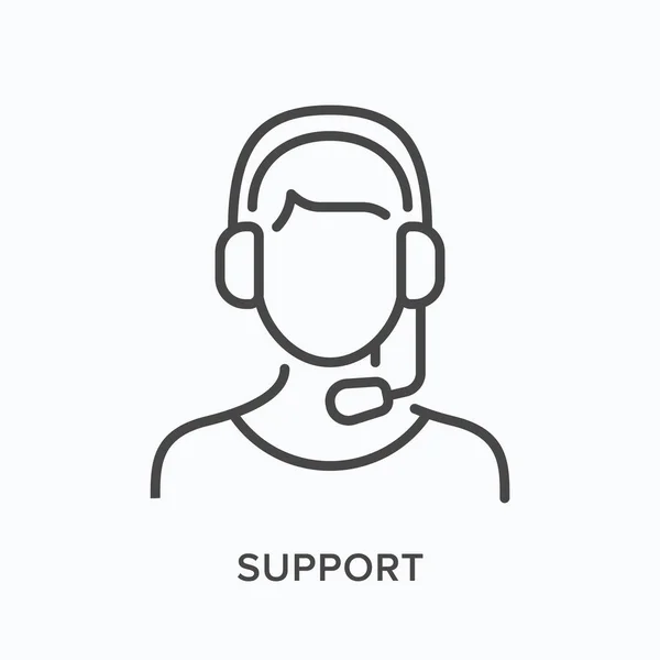 Support line icon. Vector outline illustration of customer assistant in headphones with microphone. Helpline operator in pictorgam — Stock Vector