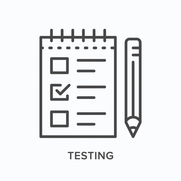 Icono de línea de prueba. Esquema vectorial ilustración de papel y lápiz. Lista de comprobación del examen pictorgam — Vector de stock