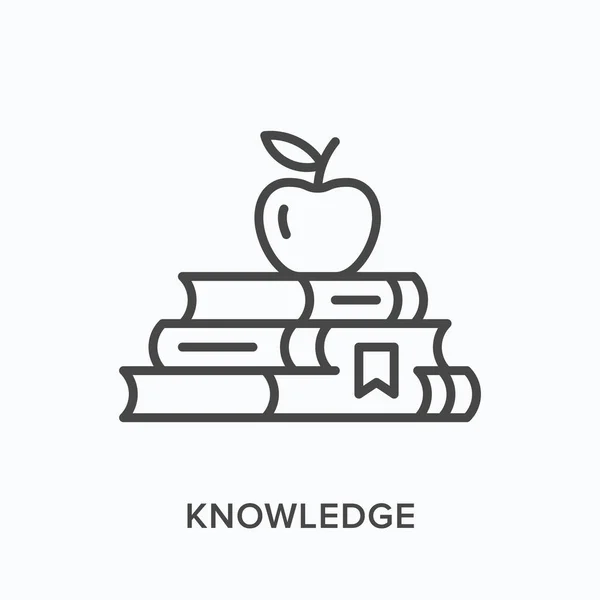 Icono de línea de conocimiento. Esquema vectorial ilustración de libros y manzana. Enciclopedia pictograma para el símbolo de la educación — Vector de stock