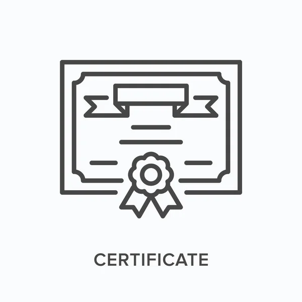 Icône de ligne de certificat. Illustration vectorielle du papier de document avec timbre. Pictogramme de graduation pour le symbole du diplôme — Image vectorielle