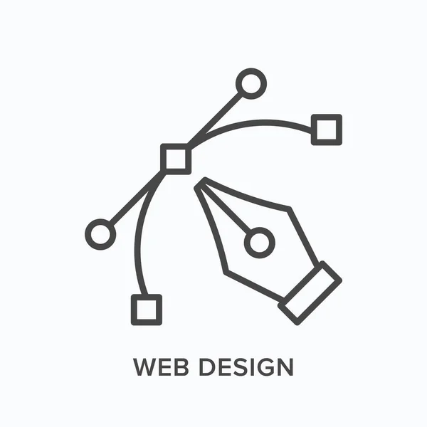 Diseño web icono de línea plana. Ilustración del contorno vectorial de la herramienta de la pluma con el lápiz y trayectoria de la curva. Taller de diseño gráfico pictograma lineal delgado — Archivo Imágenes Vectoriales