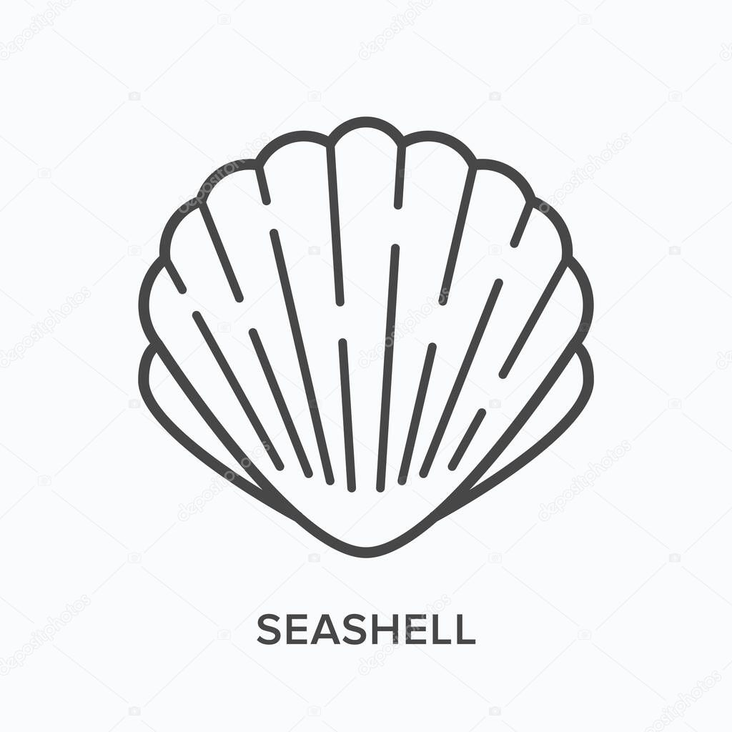Seashell line icon. Vector outline illustration of scallop. Marine clam pictorgam