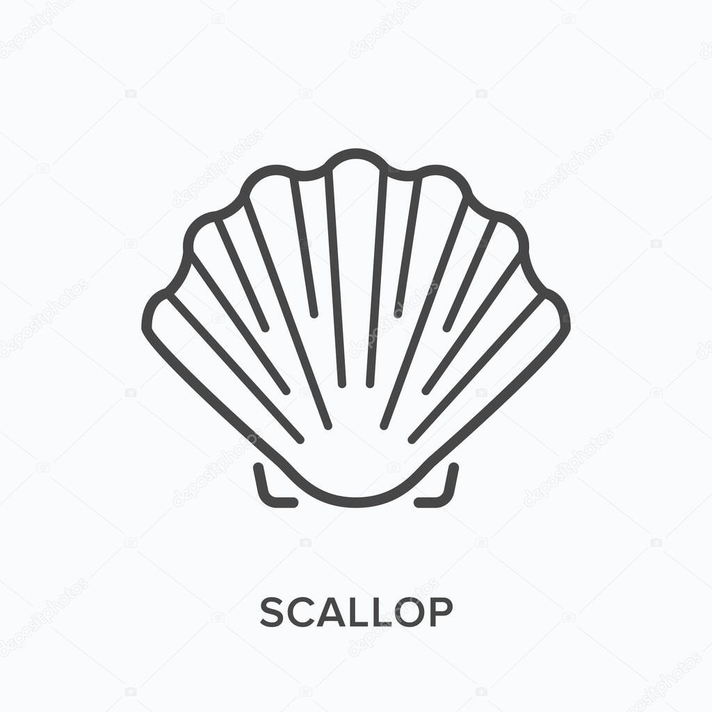 Scallop line icon. Vector outline illustration of seashell. Marine clam pictorgam