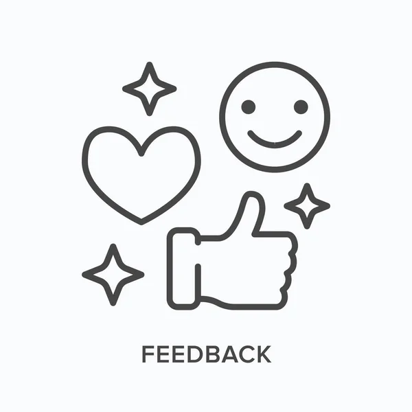 Feedback flat line icon. Vector outline illustration of customer satisfaction. Like, emotion, thumb up reaction thin linear pictogram — Stock Vector
