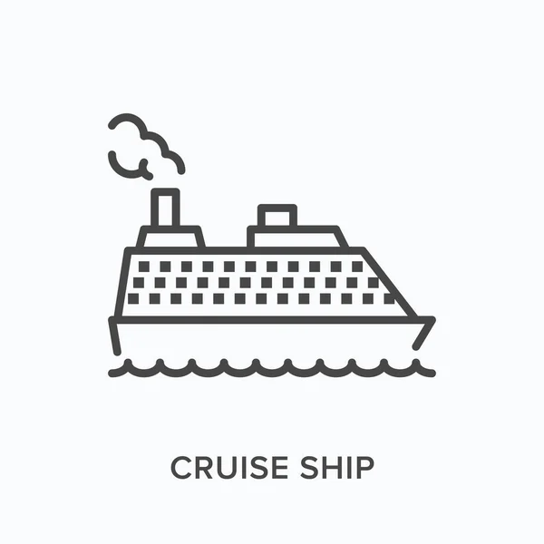 Düz çizgi simgesini gezdir. Yolcu gemisi, deniz tankeri tasviri. Transatlantik yolculuk ince doğrusal pictogram — Stok Vektör