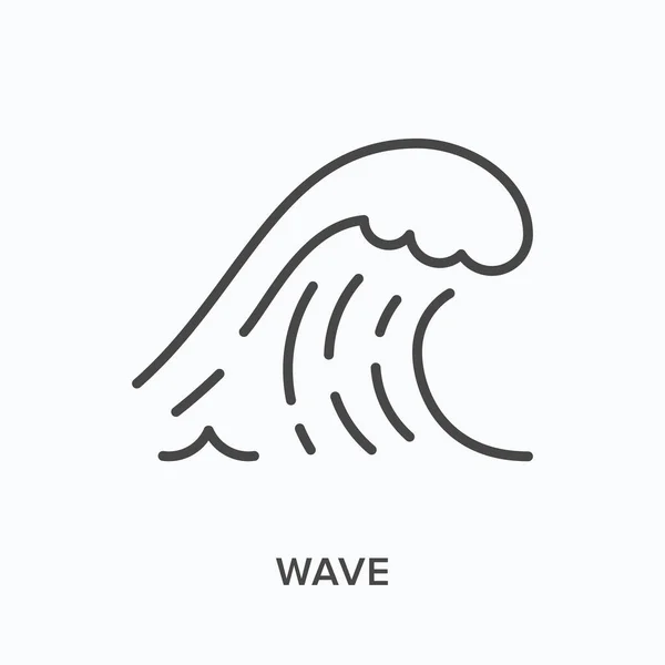 Ícone de linha plana de onda. Vector esboço ilustração da água do mar, tempestade oceânica. Surf pictograma linear fino —  Vetores de Stock