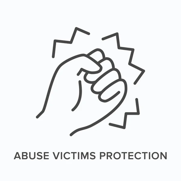 Elin düz çizgi ikonuna sıkıştı. Şiddet mağdurlarının korunması, aile içi şiddet örneklerinin ana hatları. Güçlü vuruş ince doğrusal pictogram — Stok Vektör