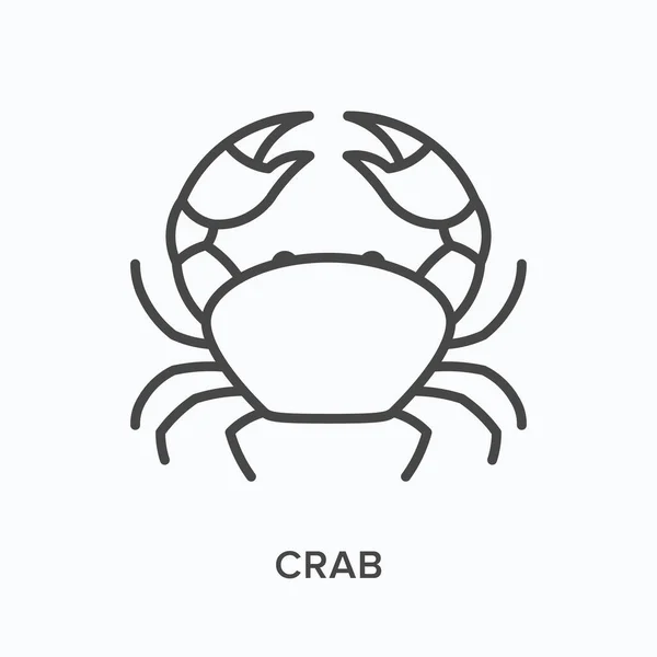 Crab flat line icon. Vector outline illustration of lobster with claw, sea animal. Seafood thin linear pictogram — Stock Vector