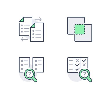 Comparison line icons. Vector illustration included icon as compare files, options, outline pictogram of price analysis. Green color, Editable Stroke clipart