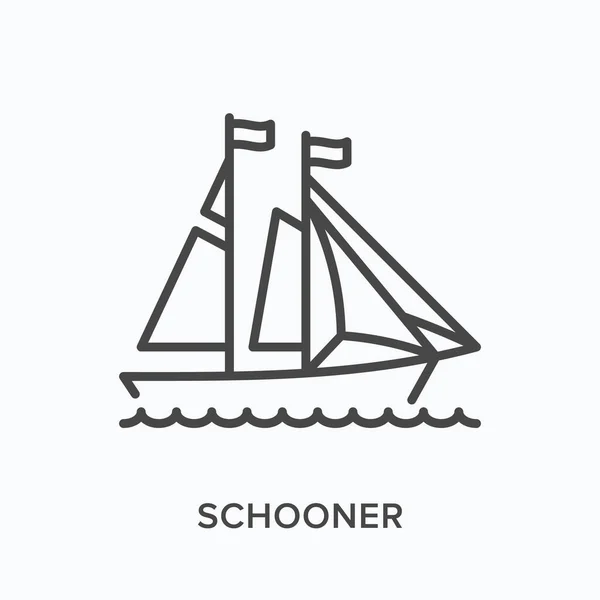 帆船フラットラインアイコン。ヨット、ボート、海上輸送のベクトルアウトラインイラスト。スクーナー細い線画 — ストックベクタ