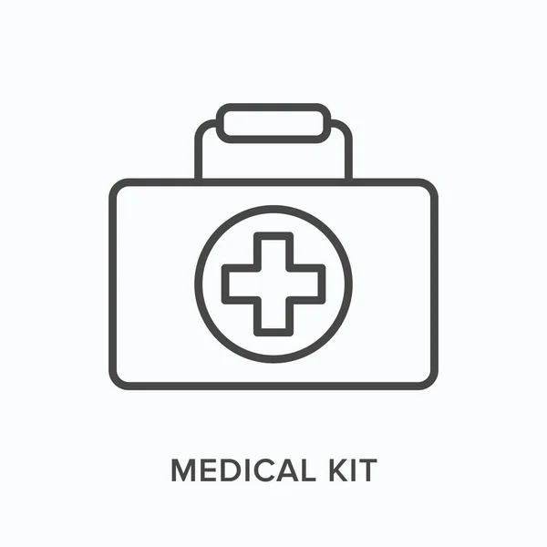 Första hjälpen kit platt linje ikon. Vektor skissera illustration av medicinsk kassaskåp, läkare portfölj. Nödväska tunn linjär piktogram — Stock vektor