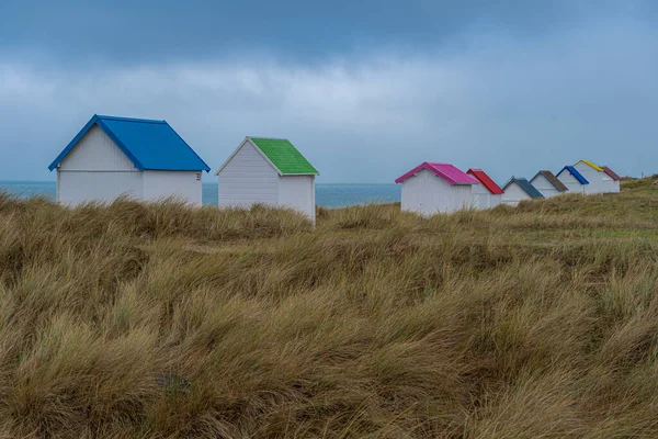 Gouville Francia 2018 Cabine Bagno Colorate Gouvil — Foto Stock