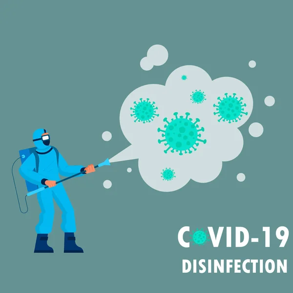 Homme Nettoyant Désinfectant Covid Virus Corona — Image vectorielle