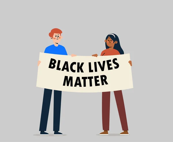 在美国各地举行抗议活动 有流言和标语的人抗议 黑人生活物质运动 矢量说明 — 图库矢量图片