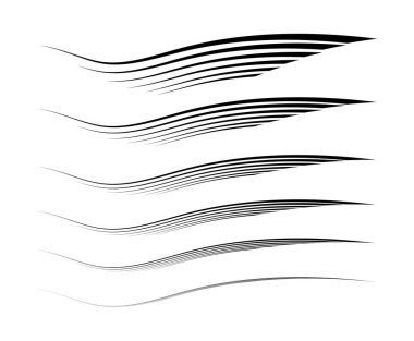 Fırça Çizgileri Dalgaları Düz Boya Dekoratif Stil Sanat Set Tasarım Vektörü İllüstrasyonu