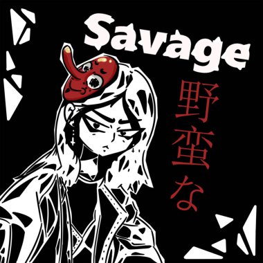 Maskeli vahşi Japon kız.